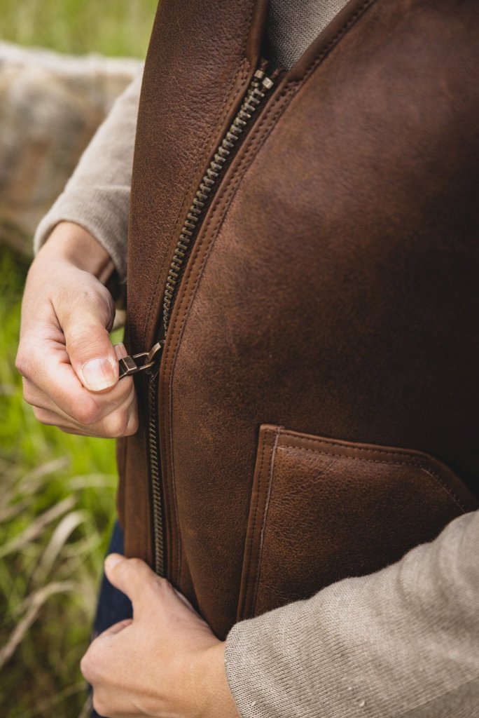 gilet peau lainée homme