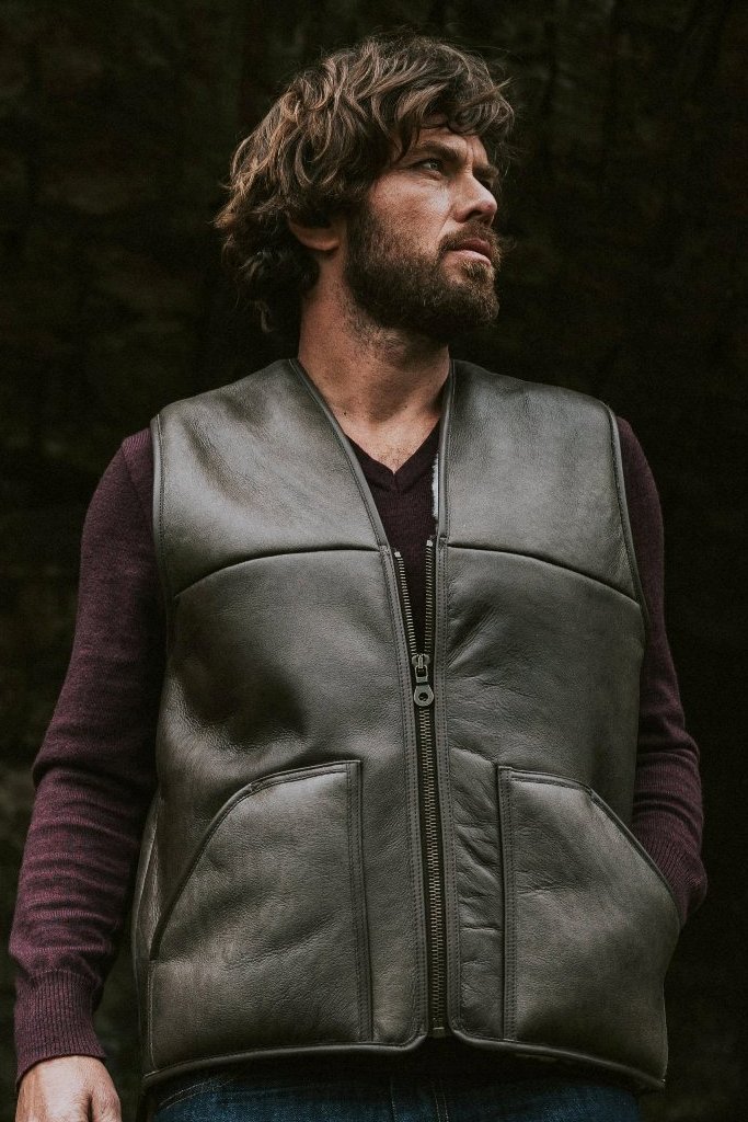 gilet peau lainée homme