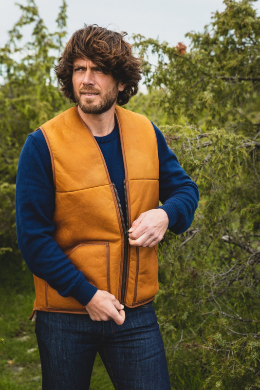 gilet peau lainée homme