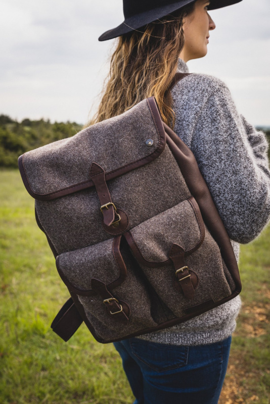 Sac à dos cuir et laine - Sac fabriqué en France en cuir artisanal